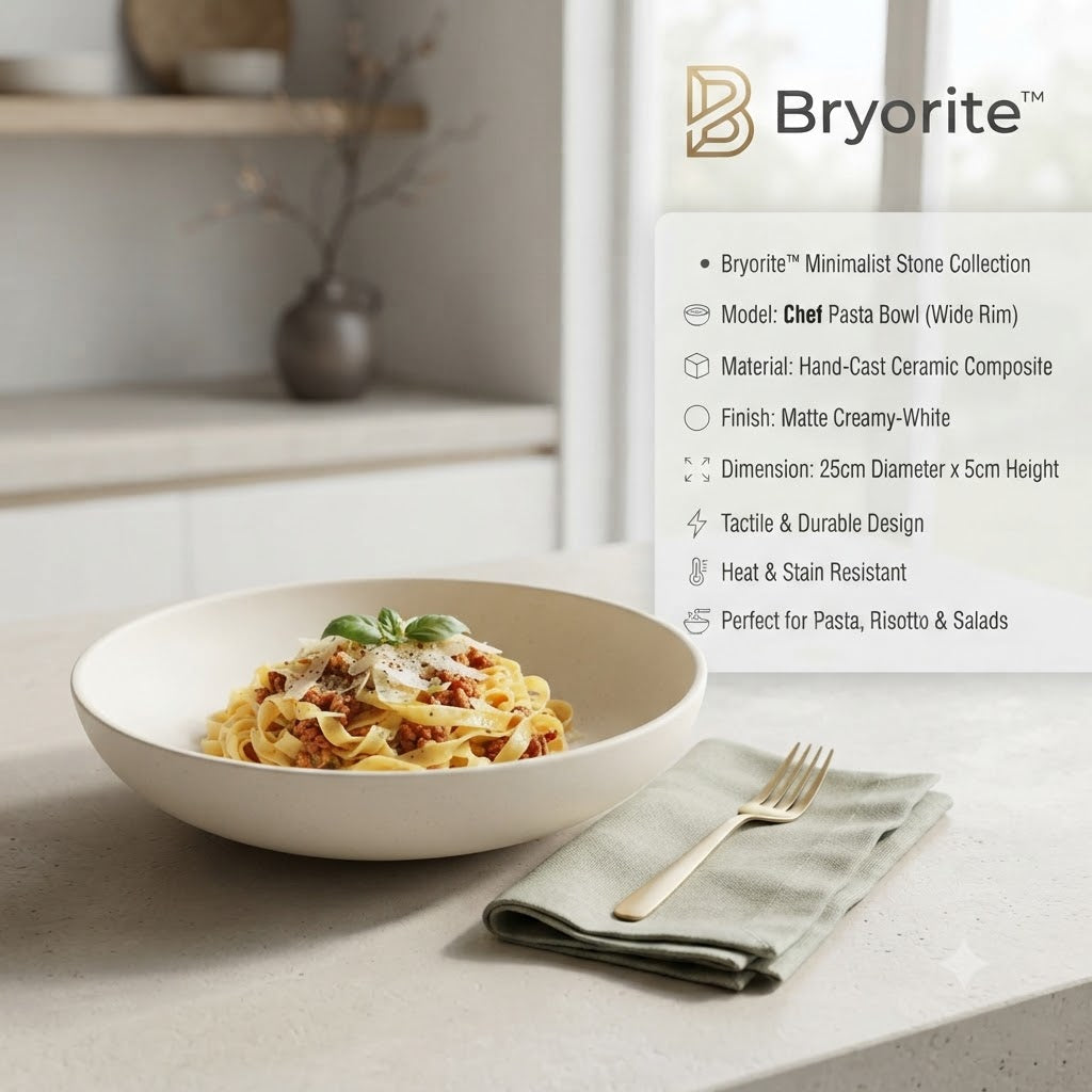 Bryorite™ Artisan Stone Collection – The "Chef" Pro-Grade Wide-Rim Pasta Bowl (10-inch)